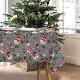 SNOWMEN AND REINDEERS / grey (WINTER SQUAD) - Woven Fabric for tablecloths