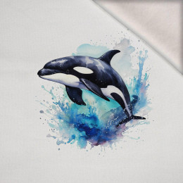 WATERCOLOR WHALE - panel (75cm x 80cm) brushed knitwear with elastane ITY