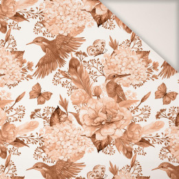 KINGFISHERS AND LILACS (KINGFISHERS IN THE MEADOW) / peach fuzz - PERKAL Cotton fabric