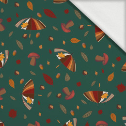 UMBRELLAS AND MUSHROOMS / bottle green (RED PANDA’S AUTUMN) - looped knit fabric with elastane ITY