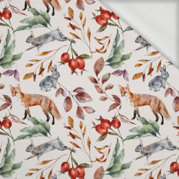 FOREST ANIMALS PAT. 2 / WHITE (COLORFUL AUTUMN) - looped knit fabric