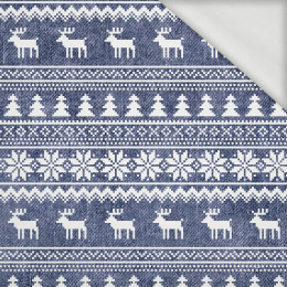 150CM REINDEERS PAT. 2 / ACID WASH DARK BLUE - looped knit fabric