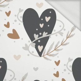GRAPHITE HEARTS / white (RAINBOWS AND HEARTS) - looped knit fabric