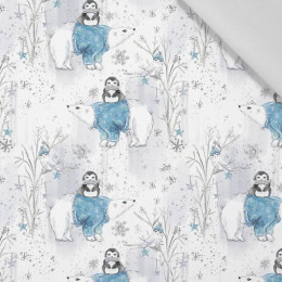 PENGUINS ON BEARS / white (ENCHANTED WINTER) - Cotton woven fabric
