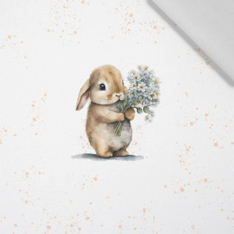 BUNNY WITH A BOUQUET OF FLOWERS - panel (60cm x 50cm) Cotton woven fabric