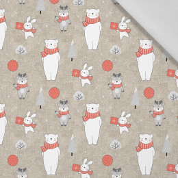 ANIMALS IN SCARVES PAT. 2 (WINTER FUN) / ACID WASH BEIGE - Cotton woven fabric