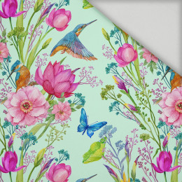 KINGFISHERS AND BUTTERFLIES (KINGFISHERS IN THE MEADOW) / mint - Quick-drying woven fabric