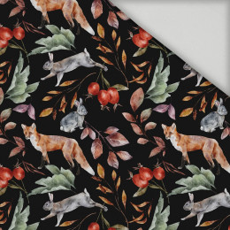 FOREST ANIMALS PAT. 2 / BLACK (COLORFUL AUTUMN) - quick-drying woven fabric