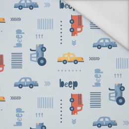 VEHICLES (BEEP) / light blue (ADVENTURE BEGINS) - Waterproof woven fabric