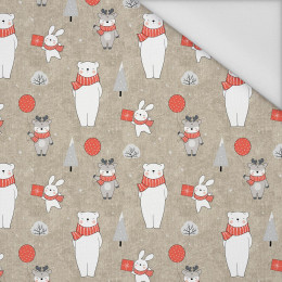 ANIMALS IN SCARVES PAT. 2 (WINTER FUN) / ACID WASH BEIGE - Waterproof woven fabric