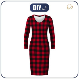 PENCIL DRESS (ALISA) - VICHY GRID BLACK / red - sewing set