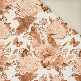 KINGFISHERS AND LILACS (KINGFISHERS IN THE MEADOW) / peach fuzz- Upholstery velour 