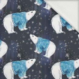 WHITE BEARS IN SWEATERS / navy (ENCHANTED WINTER) - looped knit fabric with elastane