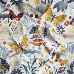 FOLK BUTTERFLIES / white - Cotton muslin