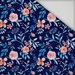 PAINTED PEONIES / navy - quick-drying woven fabric