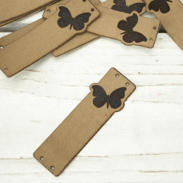 Loop fold label faux suede - big butterfly 2 x 7 cm - coffee with milk