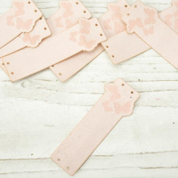 Loop fold label faux suede - butterflies 2 x 7 cm - muted pink