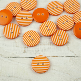 Plastic button with stripes middle - orange