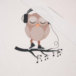 OWL WITH HEADPHONES / beige - panel looped knit 