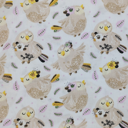 BEIGE OWLS - Cotton woven fabric