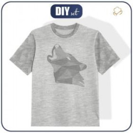 KID’S T-SHIRT (92/98) - GEOMETRIC WOLF (ADVENTURE)/ melange light grey- single jersey 