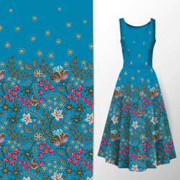 FLOWERS (pattern no. 3 pink) / blue - dress panel TE210