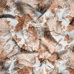 KINGFISHERS AND LILACS (KINGFISHERS IN THE MEADOW) / peach fuzz - Cotton muslin