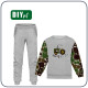 Children's tracksuit (MILAN) - TRACTOR GREEN / M-01 melange light grey - looped knit fabric