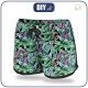 Women’s boardshorts - MINI LEAVES AND INSECTS PAT. 1 (TROPICAL NATURE) / black - sewing set