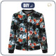 WOMEN’S BOMBER JACKET (KAMA) - WATER-COLOR FLOWERS pat. 2 / black - sewing set