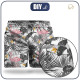 Men's swim trunks - FLAMINGOS WITH LEAVES 2.0 - sewing set