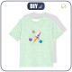 KID’S T-SHIRT (116/122) - ROCKET AND PLANETS (SPACE EXPEDITION) / ACID WASH MINT - single jersey