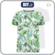 MEN’S T-SHIRT XL - PALM LEAVES pat. 4 / white - single jersey 