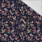 HARES AND BIRDS (INTO THE WOODS) DARK BLUE - Waterproof woven fabric