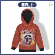 KID'S HOODIE "ALEX" (146/152) - WATERCOLOR RACCOON pat. 2 - looped knit fabric