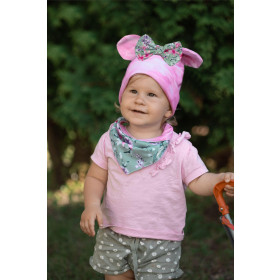 KID'S CAP AND SCARF (MOUSE) - BUTTERFLIES (GLITTER BUTTERFLIES) / CAMOUFLAGE pat. 2 (rose quartz) - sewing set