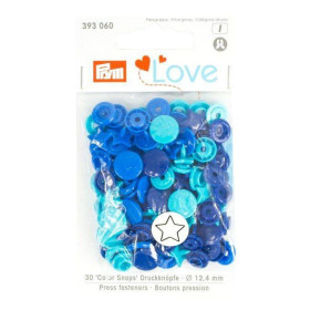 Color Snaps PRYM Love, plastic fasteners 12,4 mm - 30 sets - stars navy / turquoise / blue