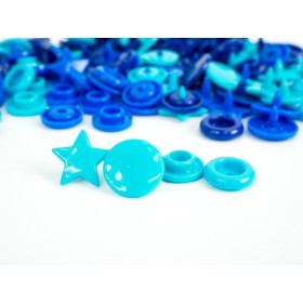 Color Snaps PRYM Love, plastic fasteners 12,4 mm - 30 sets - stars navy / turquoise / blue