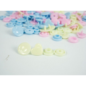Color Snaps PRYM Love, plastic fasteners 12,4 mm - 30 sets - hearts light pink / baby blue / pistachio