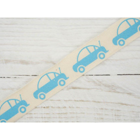 Cotton ribbon with blue cars -15mm