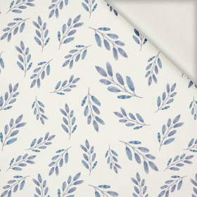 BLUE LEAVES pat. 2 / white - viscose woven fabric