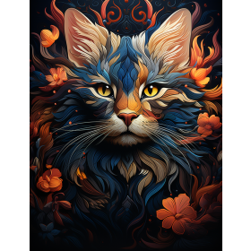 ANIMALS MANDALA wz.3 (CAT) - panel (75cm x 80cm) brushed knitwear with elastane ITY