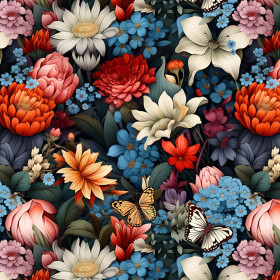 Butterfly & Flowers wz.10- single jersey with elastane ITY