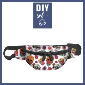 HIP BAG - SKULLS pat. 3 / white (DIA DE LOS MUERTOS) / Choice of sizes