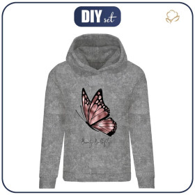 CLASSIC WOMEN’S HOODIE (POLA) - BEAUTY BUTTERFLY (GLITTER BUTTERFLIES) / ACID WASH GREY - looped knit fabric 