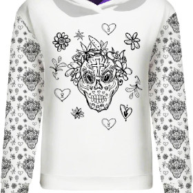 CLASSIC WOMEN’S HOODIE (POLA) - SKULLS CONTOUR pat. 2 (DIA DE LOS MUERTOS) - looped knit fabric 