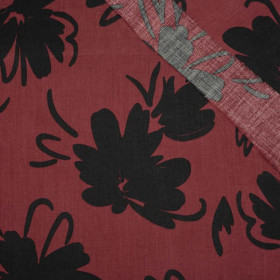 BLACK FLOWERS / maroon - Lyocell woven fabric