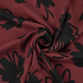 BLACK FLOWERS / maroon - Lyocell woven fabric