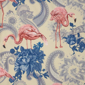FLAMINGOS AND ROSES / beige -  single jersey with elastane 