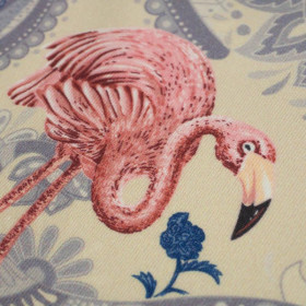 FLAMINGOS AND ROSES / beige - looped knit fabric